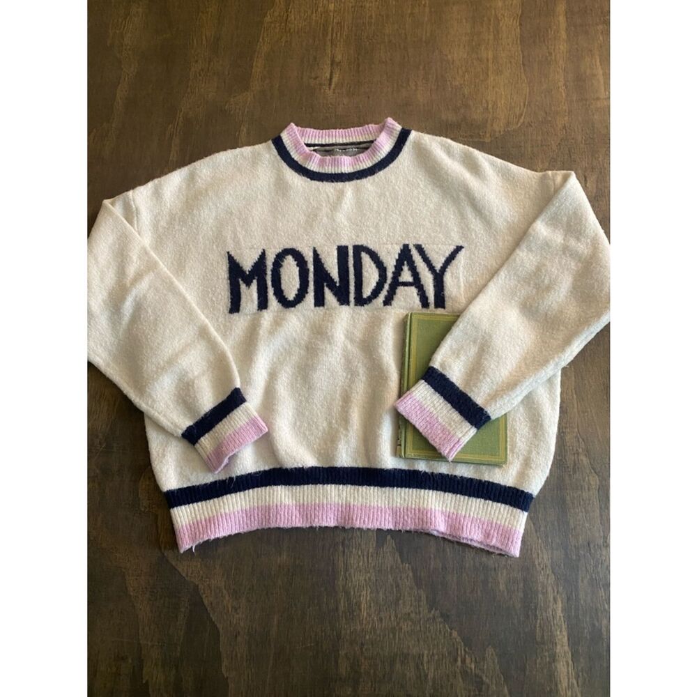 Code Mode "MONDAY" Crewneck Sweater with Pink & Navy Trim